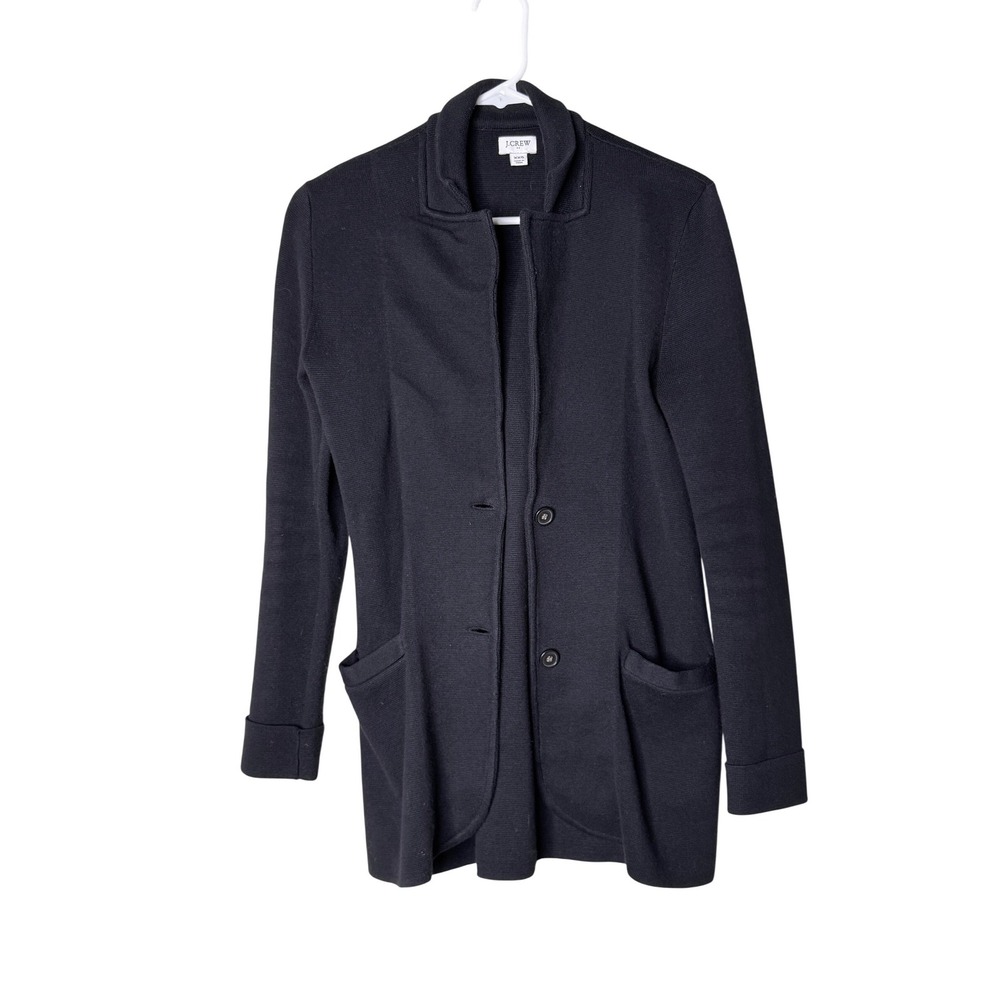 J.Crew Re-Imagined Black Cotton Sweater Blazer Jacket XXS Shawl Collar Pockets